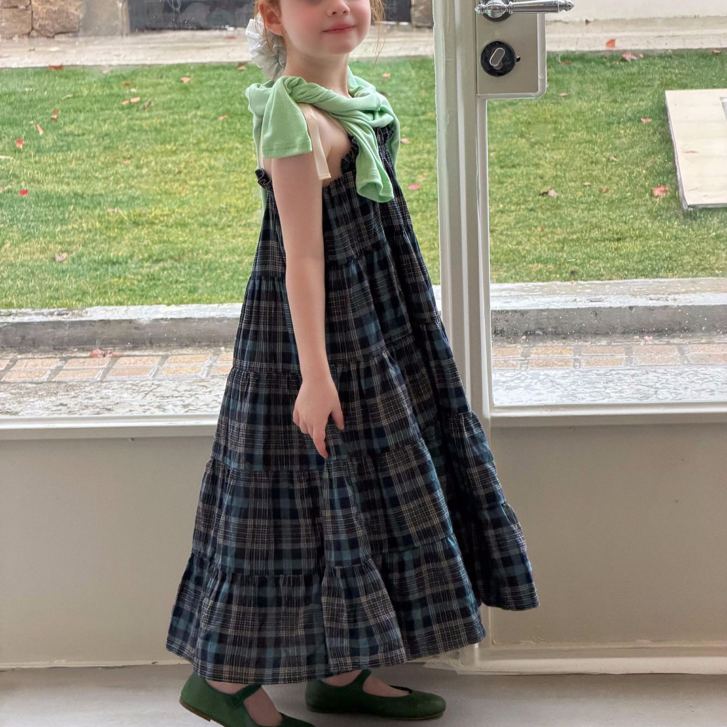 Plaid Sleeveless Strap Dress Cotton Fabric Dress for Girls