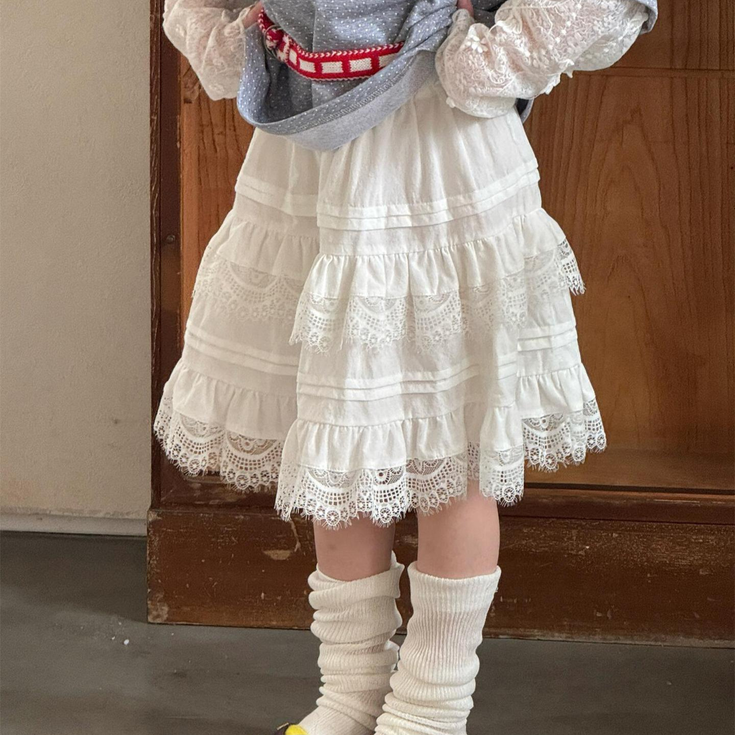 Girls' White Lace Trimmed Cake Skirt Spring New Arrival