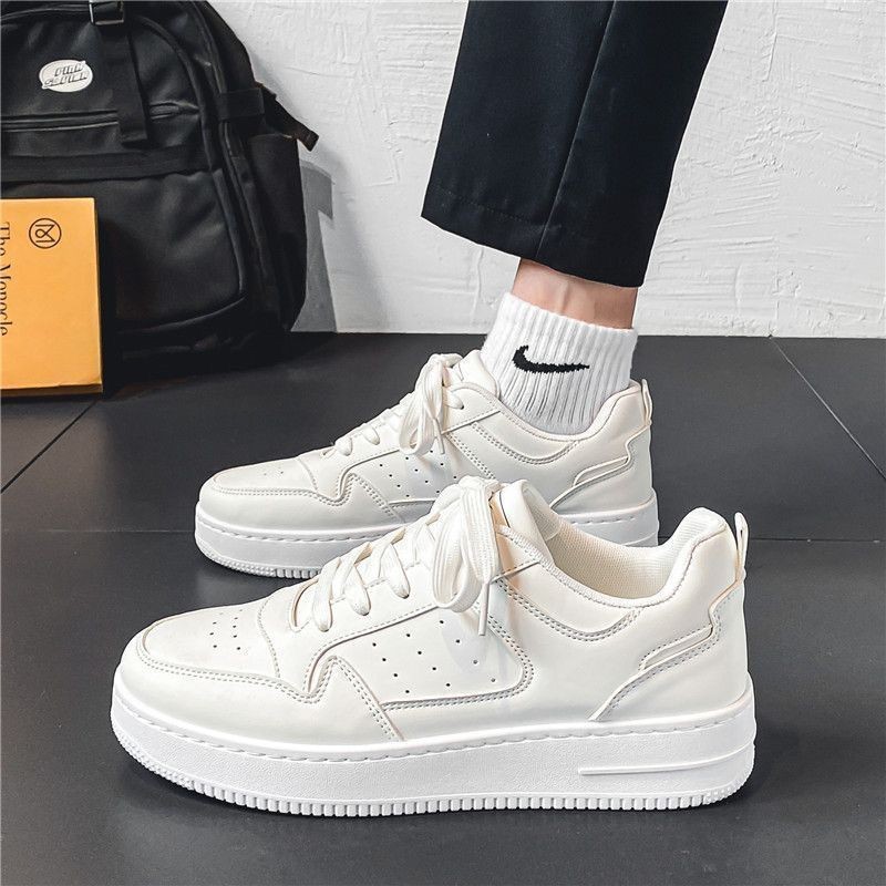 Spring Breathable White Sneakers for Students, Fashionable and Versatile Chunky Sole Casual Athletic Shoes for Teens, Low-Top Skate Style