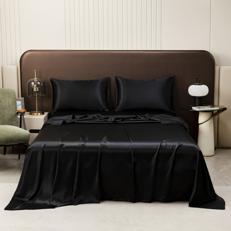 American Style Silk-Like Bedding Set with Fitted Sheet, Duvet Cover, Pillowcases, Extra Large