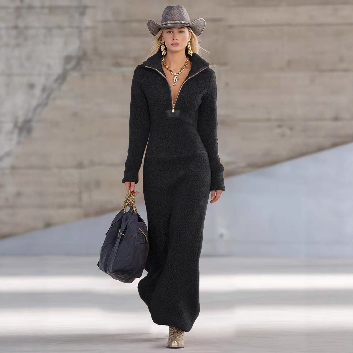 Long sleeve maxi dress model full body view