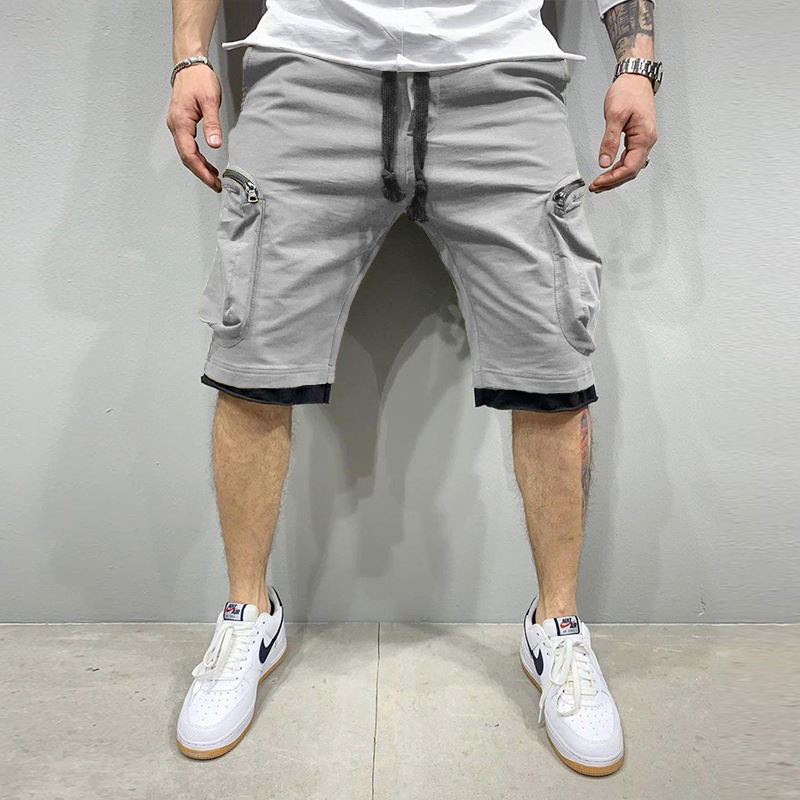 Summer Fitness Shorts for Men, Multi-Pocket Athletic Casual Hip-Hop Drawstring Cargo Pants, 5-Panel Shorts, Breathable Sporty Trendy undefined