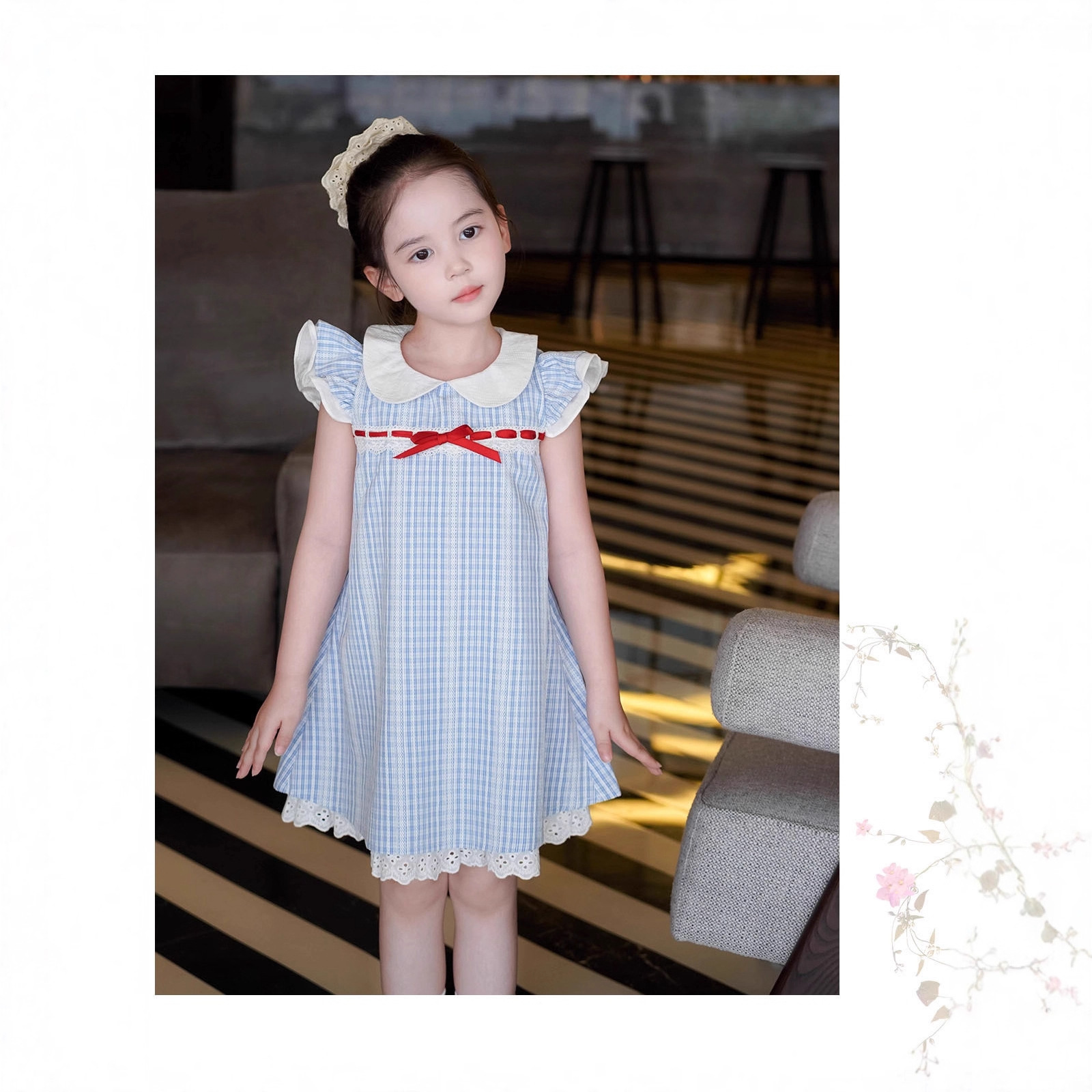 Cute Flutter Sleeve Dress for Girls Summer Sweet Vacation Style Children's Dress Mid to Small Size