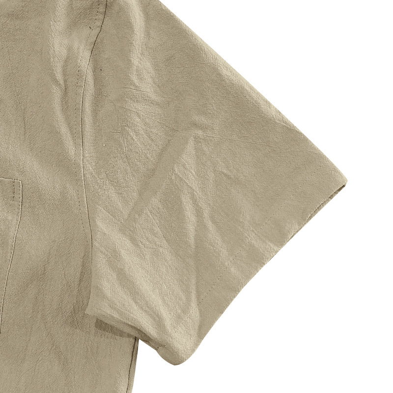 Cotton Linen Short Sleeve Shirt for Men Turn-down Collar Casual PocketDress Shirt, Summer 4DD0C29C0FAFAA646E66881ACA2A238D
