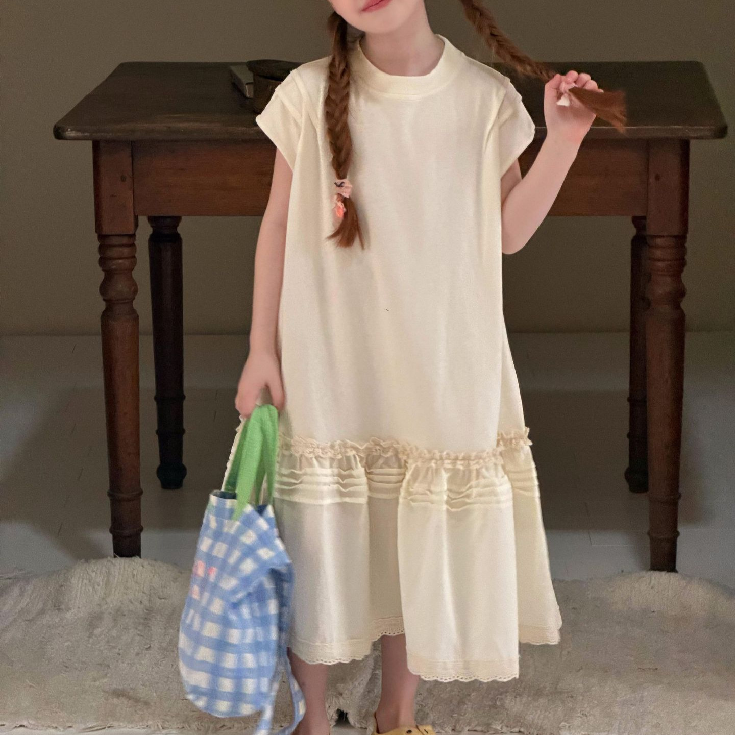 Solid Color Sleeveless Ruffled Hem Lazy Fit Dress for Girls