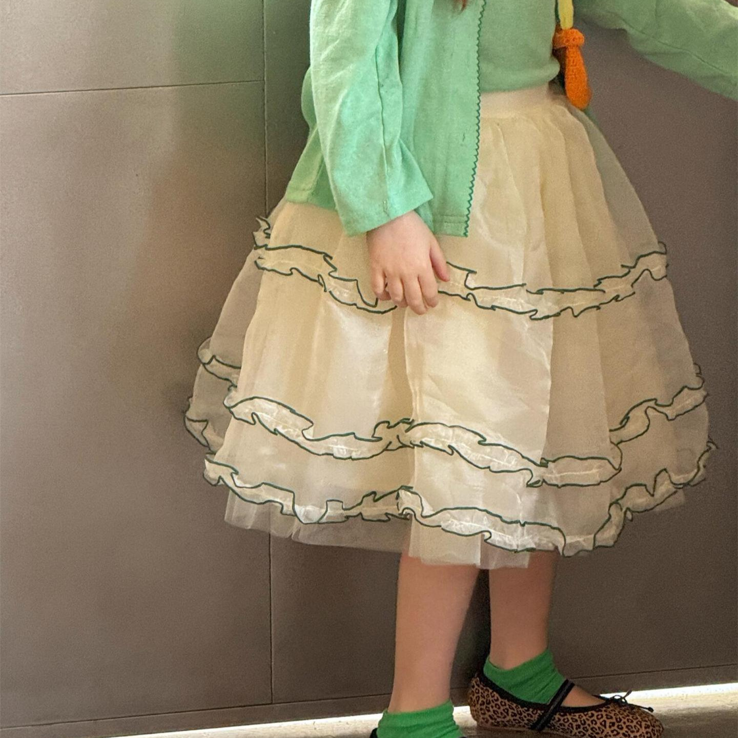 Spring New Children's Girls' Tulle Skirt with Color-Blocked Edge, Princess Dress, Mesh Skirt, Short