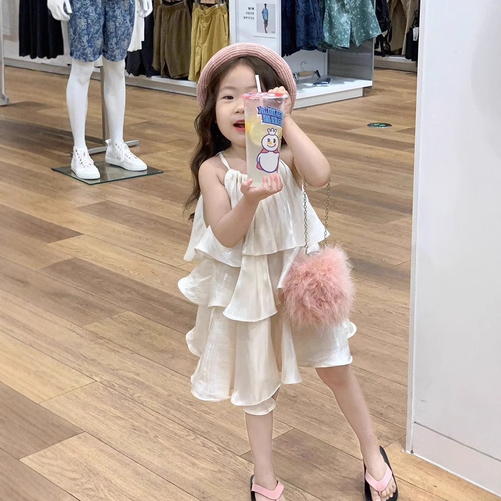 Cute Floral Sleeveless Dress for Girls Summer Vacation Style Ruffle Trim Beach Dress Kids Size