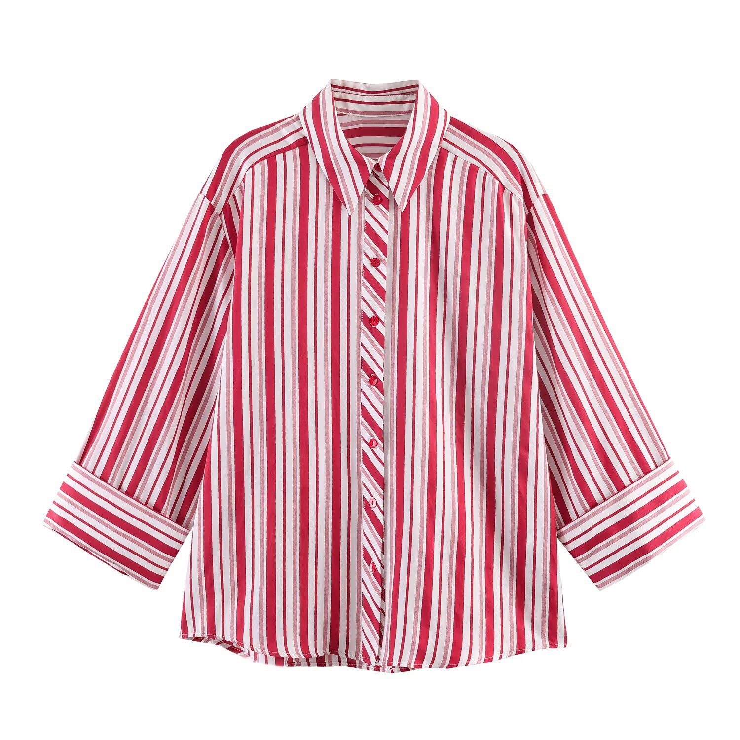 Spring vintage striped rolled cuffs shirt