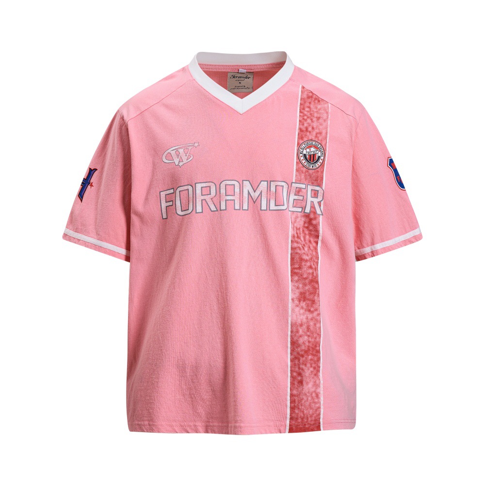 V-neck letter printed short sleeved shirt