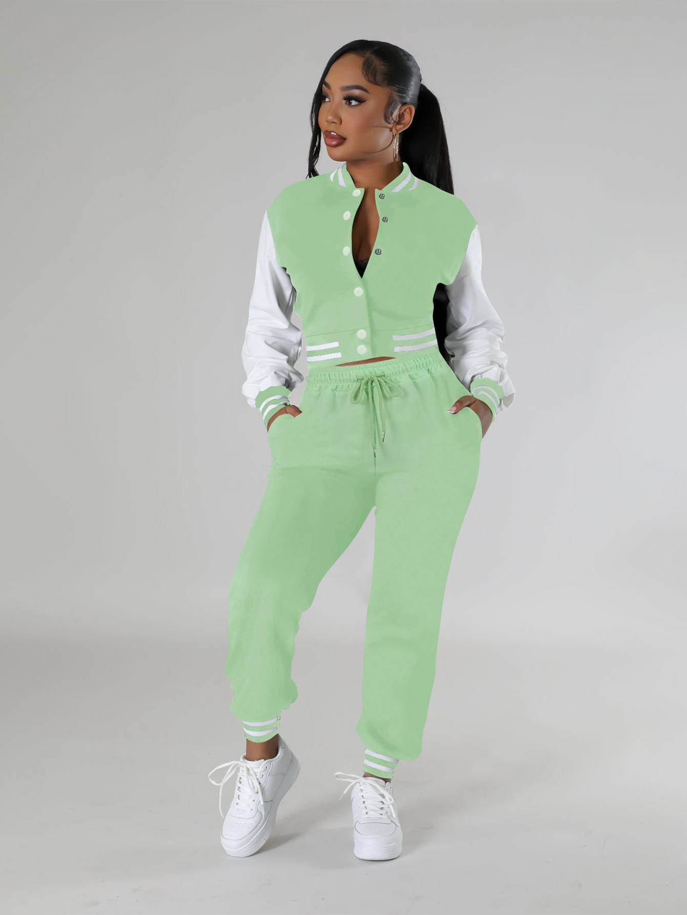 Women's Splicing Stripe Varsity Set