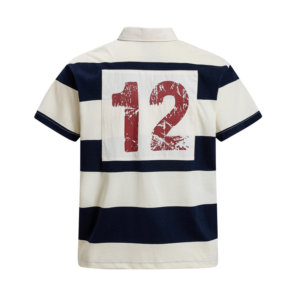 Color blocking striped short sleeved polo shirt
