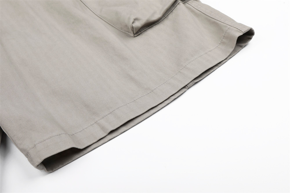 Herringbone patterned workwear with large pockets and shorts undefined