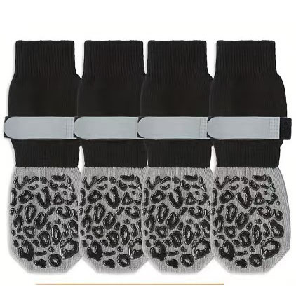 Non-slip Bottom Cotton Socks for Large Dogs, Quiet Pet Socks with Black Leopard Print, Dog Shoes for Wholesale