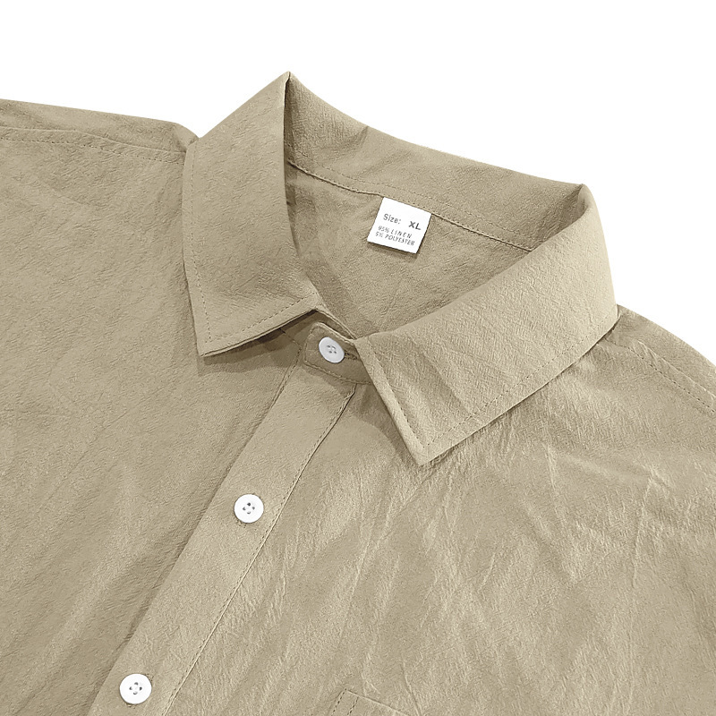 Cotton Linen Short Sleeve Shirt for Men Turn-down Collar Casual PocketDress Shirt, Summer 76EE3E94E32CCE1749102EC72A320C61