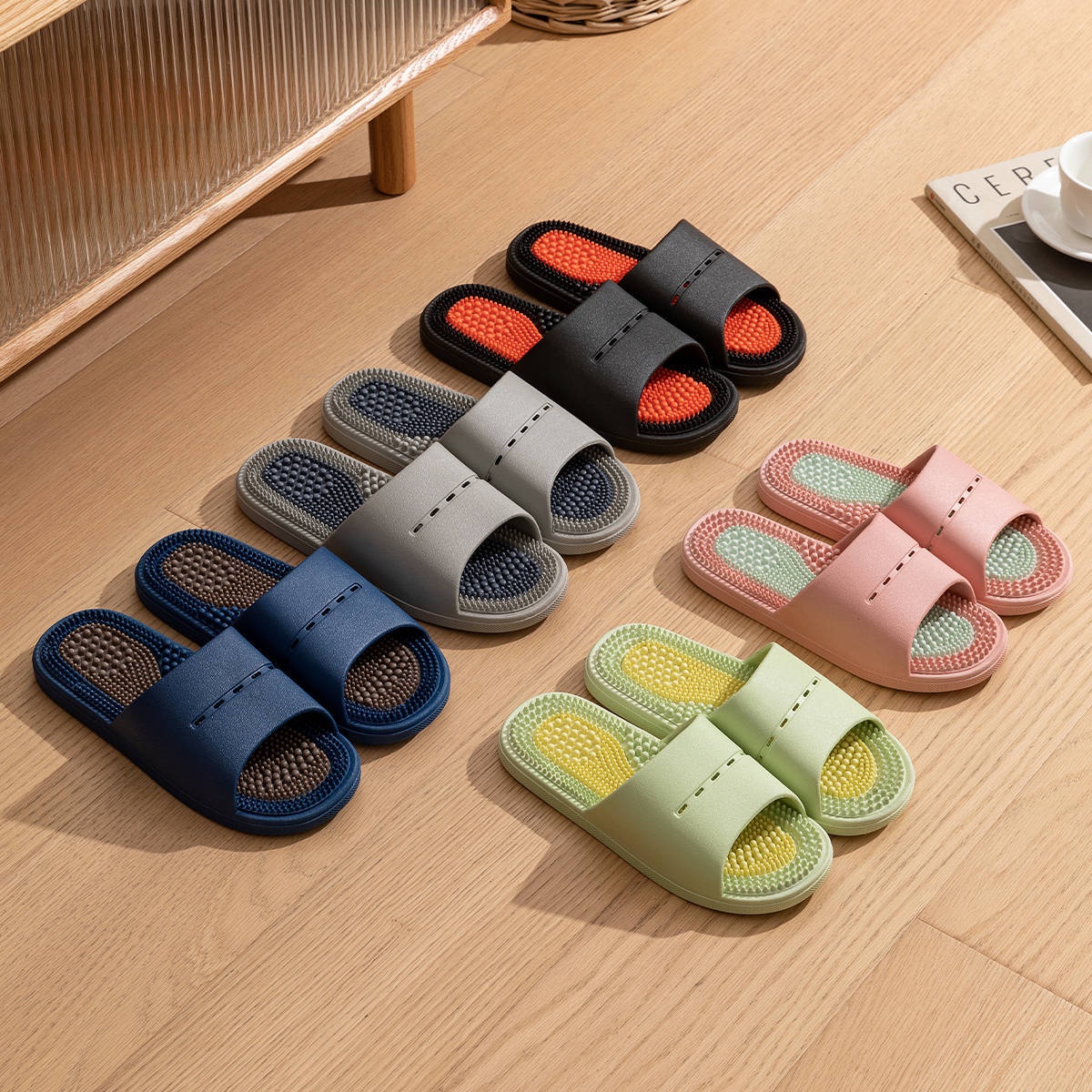 Massage Slippers Non-Slip Bath Massaging Reflexology Sandals PVC Men's Slippers image 9