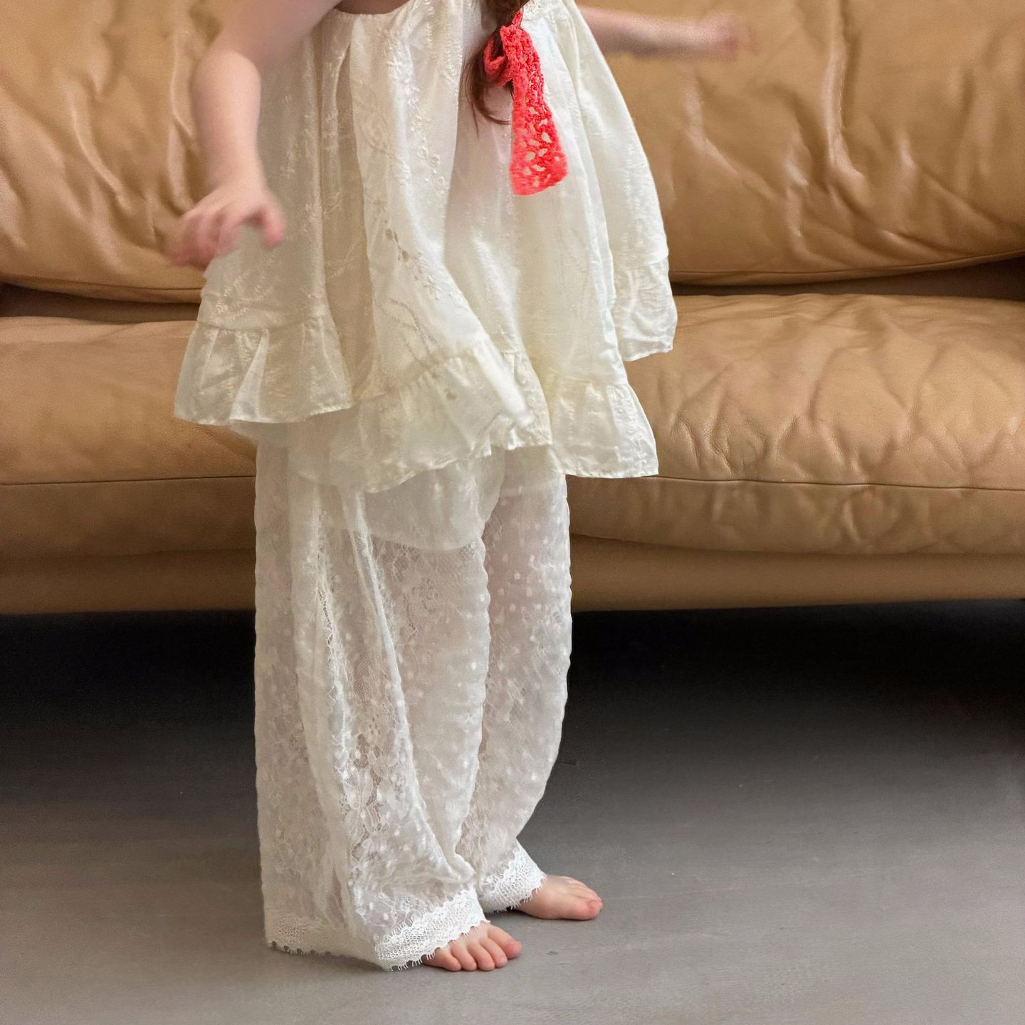 Cute Children's Pants for Girls, Summer Fashion Lace Cut-out Long Pants, Cuffed Trousers, Lantern