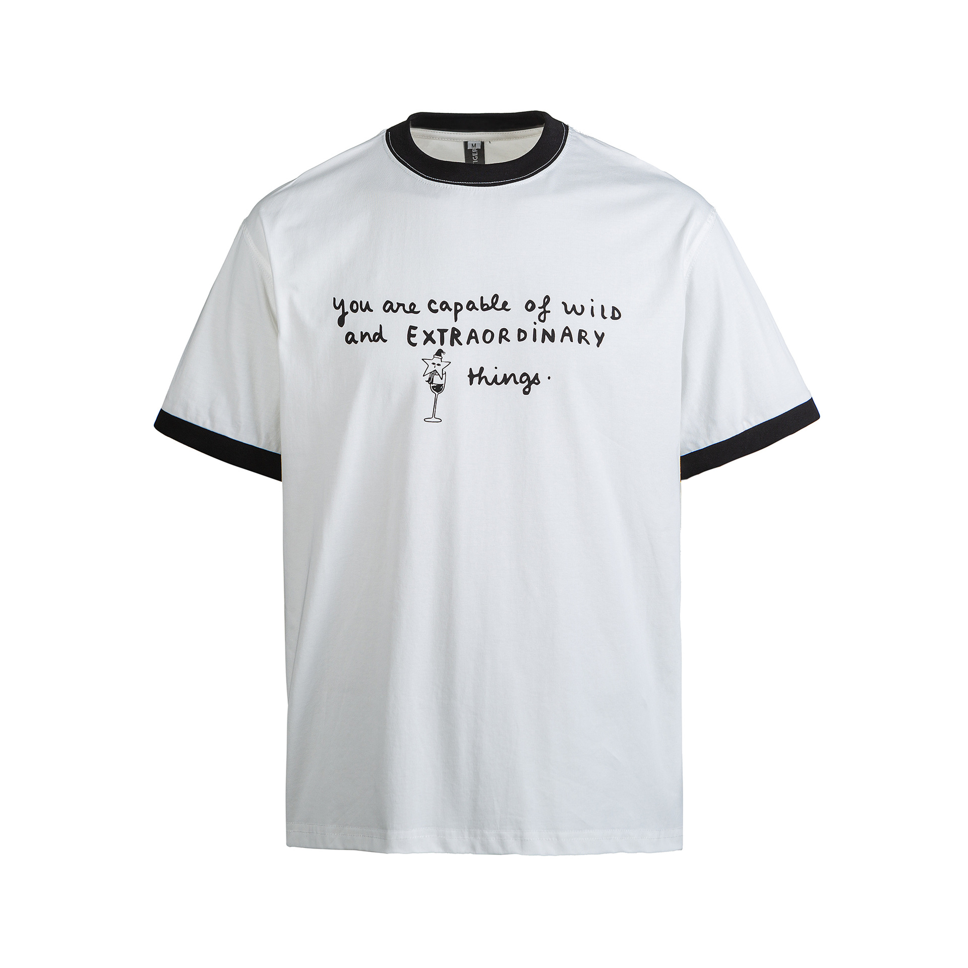 Ribbed color blocked round neck short sleeved shirt with letter print loose half sleeve