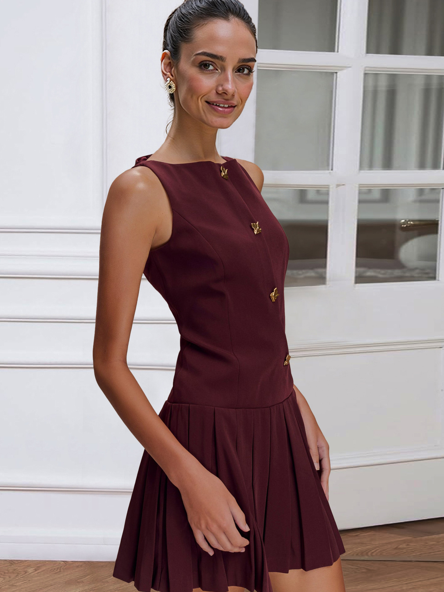 Size guide for women's ruched mini dress – S to XL measurements in inches