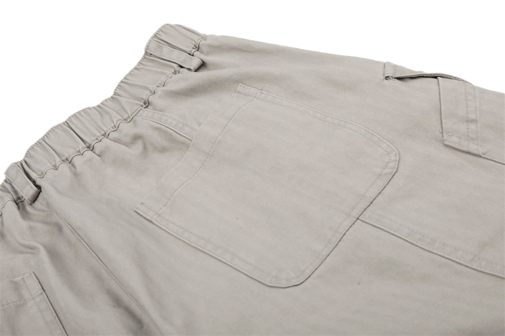 Herringbone patterned workwear with large pockets and shorts undefined