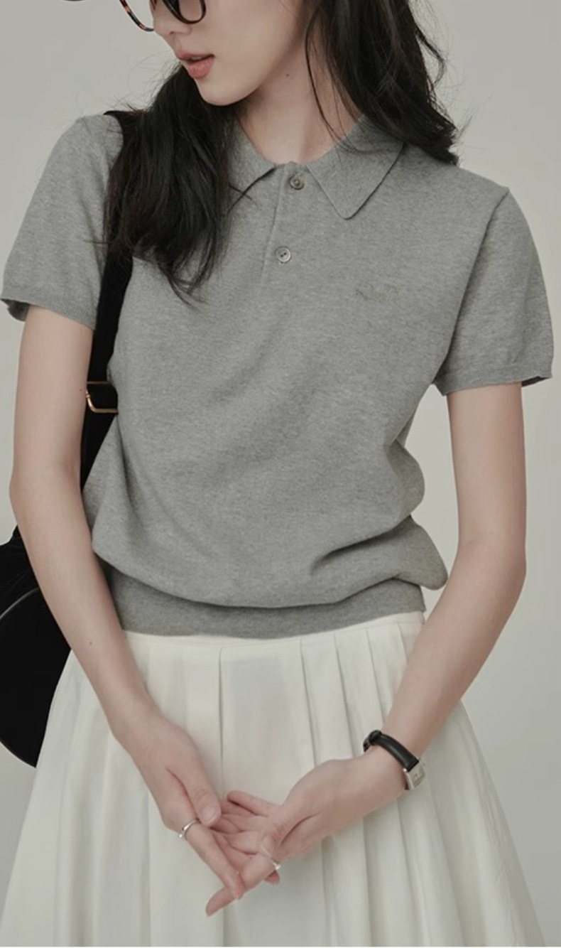 Classic Knit Intellectual Literary Summer Vintage Short Sleeve Polo Shirt 8DAD51C75D5AA7233C371F1EF821CFA2