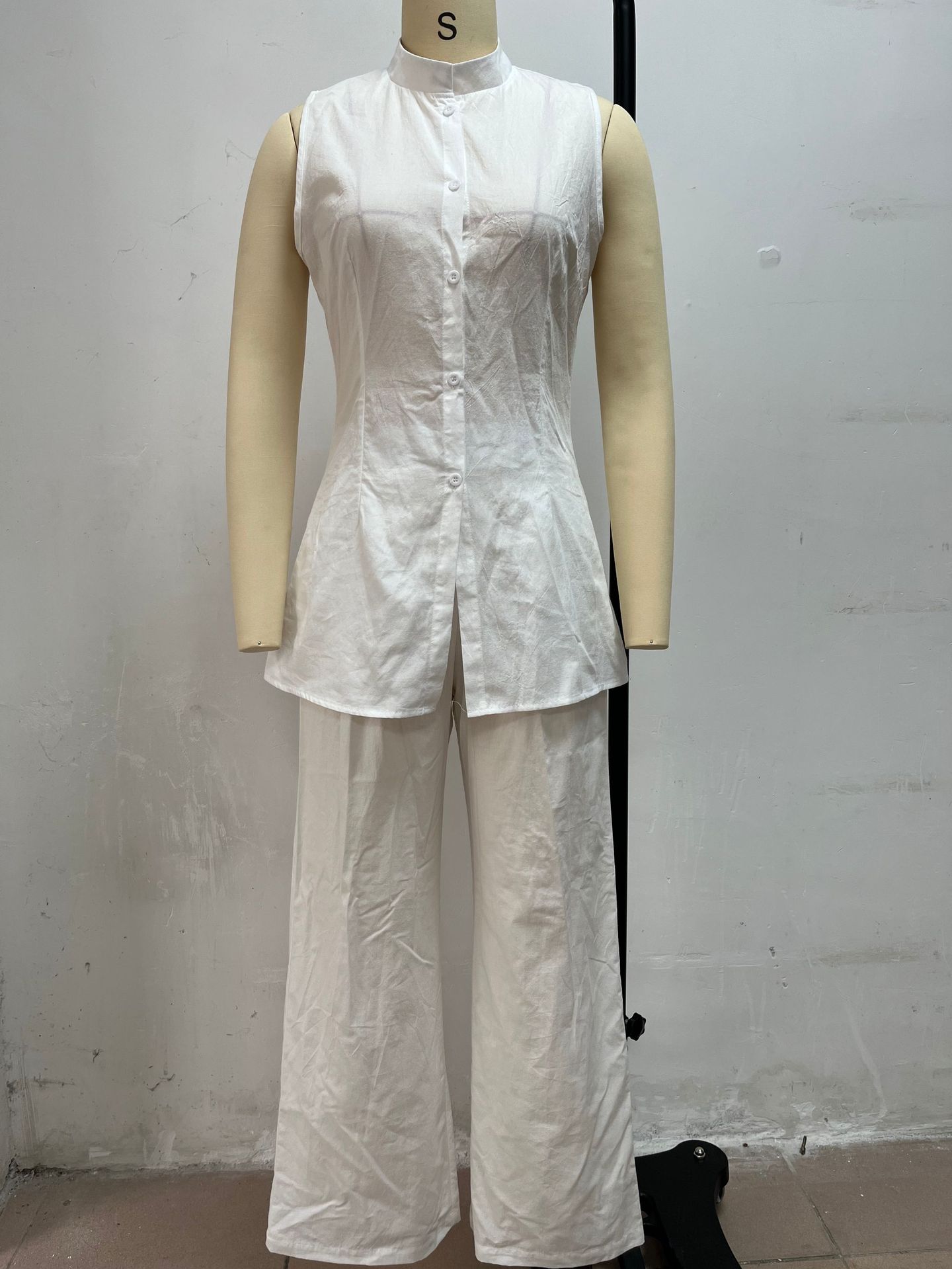 Women's solid color sleeveless top and long pants two-piece set in white – fresh sweet casual style