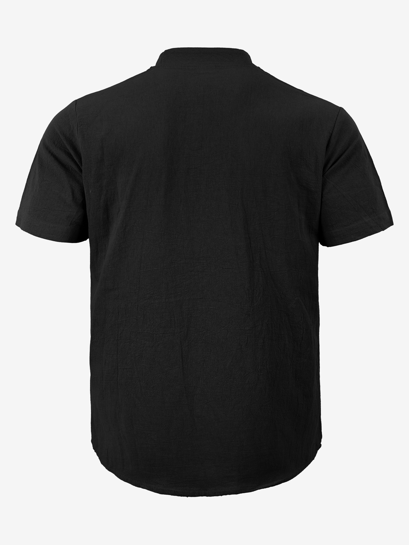 Casual Loose Cotton Linen Short Sleeve Shirt for Men with Stand Collar and Henley Neckline A32132F50C1209C74A7FBF005A1E063D