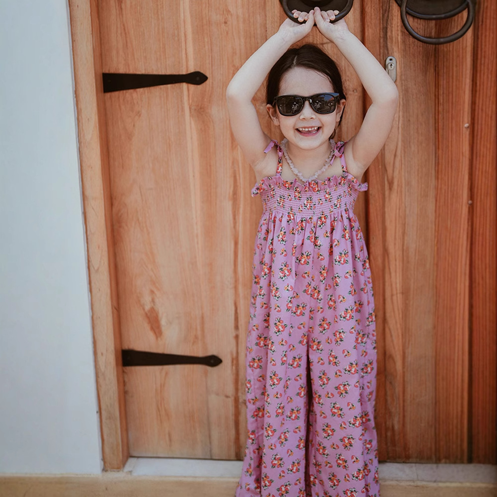 Cute Girls' Strap Romper Summer Fashion Loose Wide-Leg Casual Vacation Pants for Toddlers and Kids
