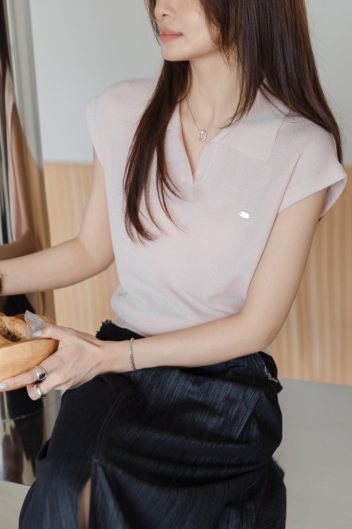 White Linen Tencel Flip Collar Knit Short Sleeve Women's Commuter Stylish Short Polo Shirt Top A6157134C8BA79D3EBCDEBE192C2EF92