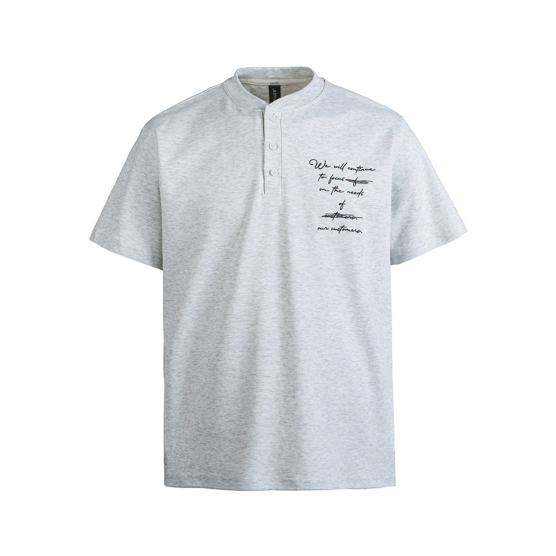 Slogan embroidery Henry collar loose short sleeved shirt