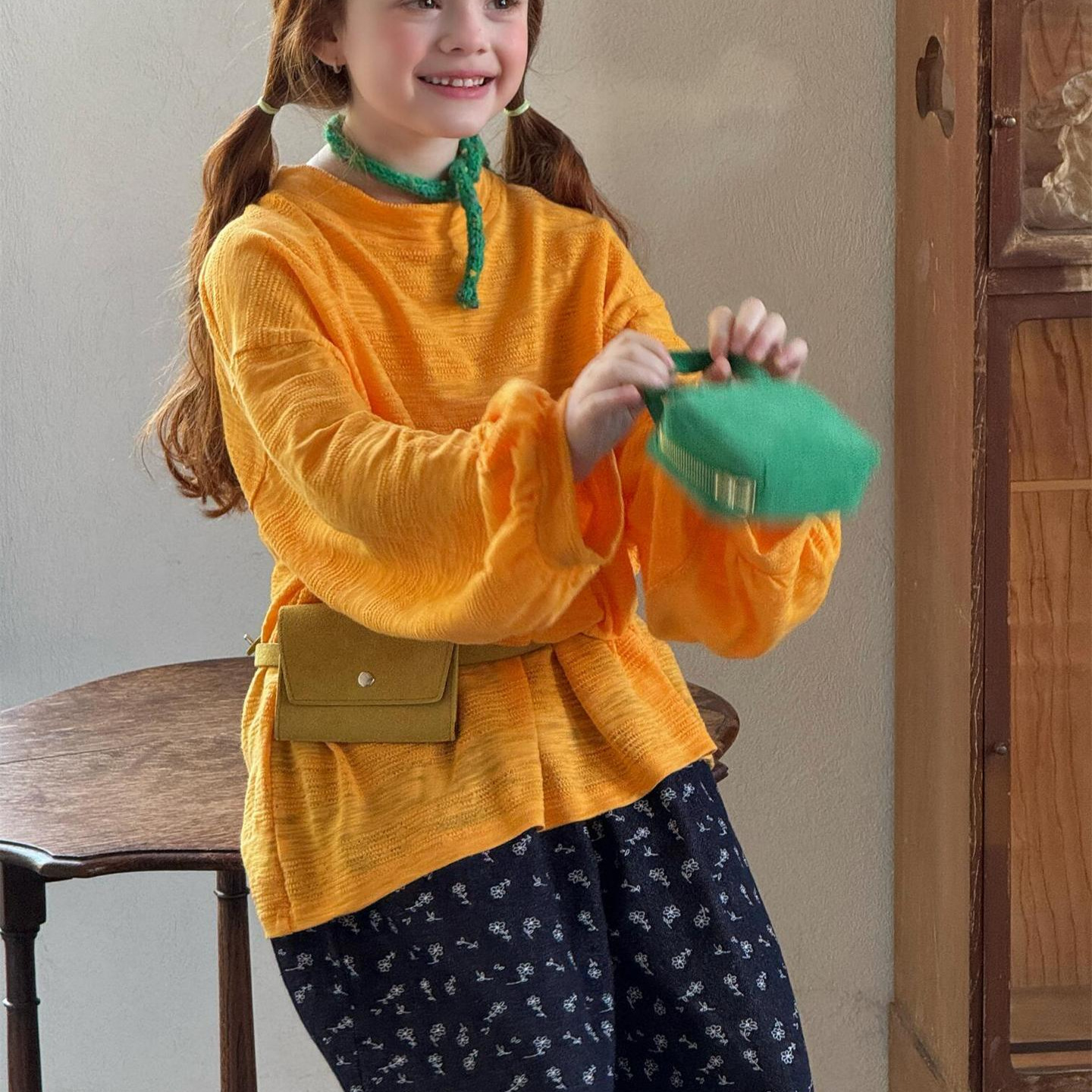 Casual Loose Round Neck Long Sleeve T-Shirt for Girls, Pure ColorKids Clothing