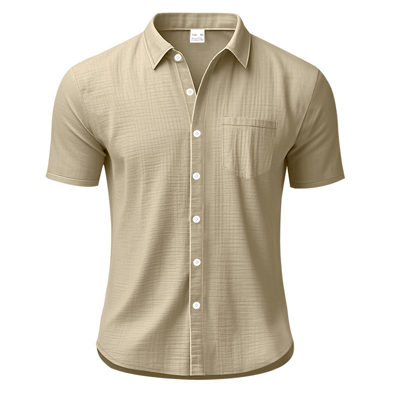 Cotton Linen Short Sleeve Shirt for Men Turn-down Collar Casual PocketDress Shirt, Summer A8C78D083672B7BBD9B93442B04DC070