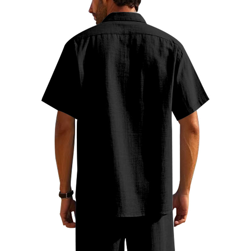 Cotton Linen Short Sleeve Shirt for Men Turn-down Collar Casual PocketDress Shirt, Summer B06390FFF3DA130A4B3D6AE958585B66