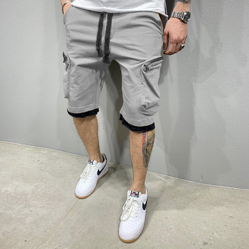 Summer Fitness Shorts for Men, Multi-Pocket Athletic Casual Hip-Hop Drawstring Cargo Pants, 5-Panel Shorts, Breathable Sporty Trendy undefined