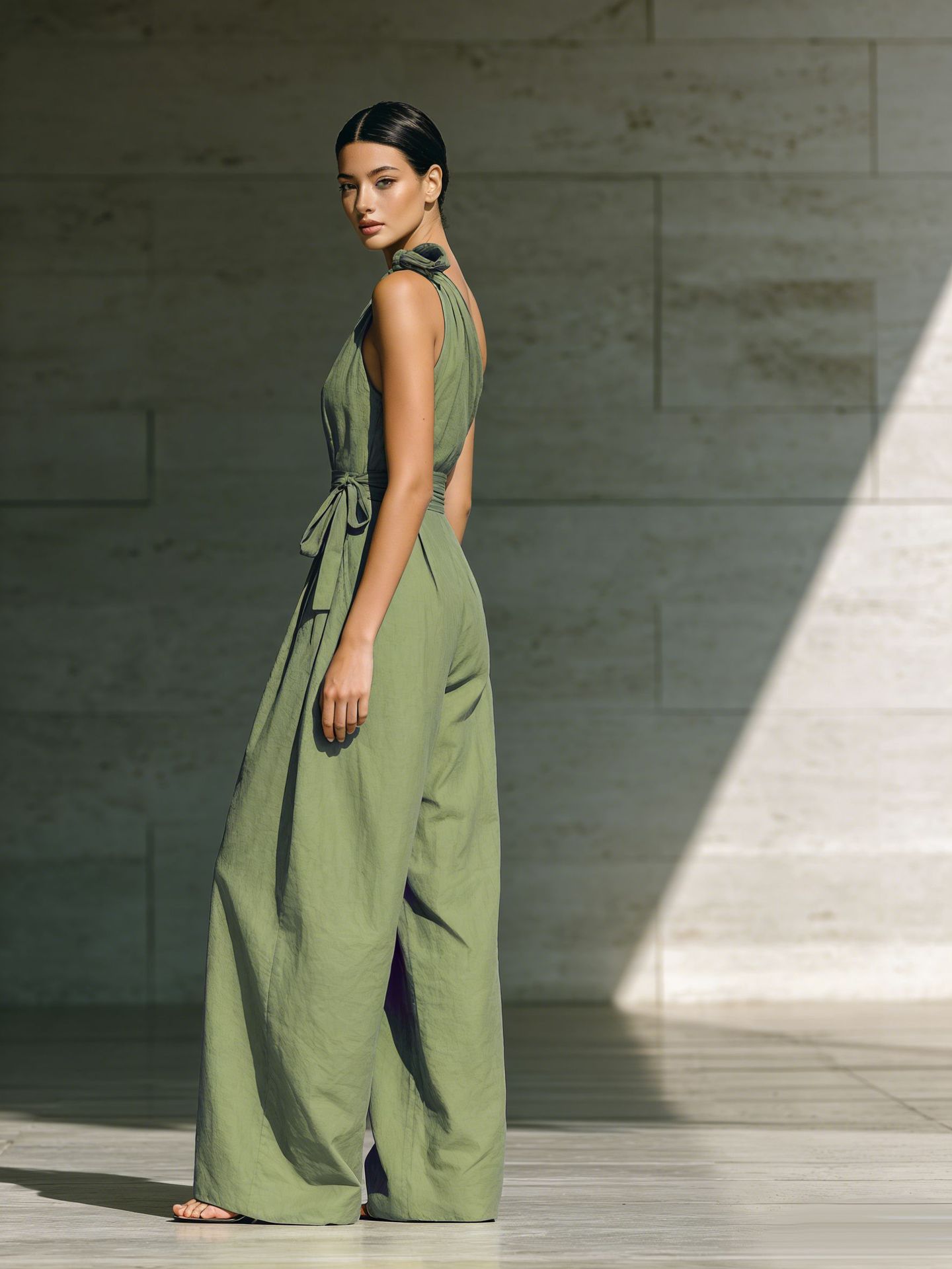 Women's sleeveless halter neck cinched waist jumpsuit – all six color options display