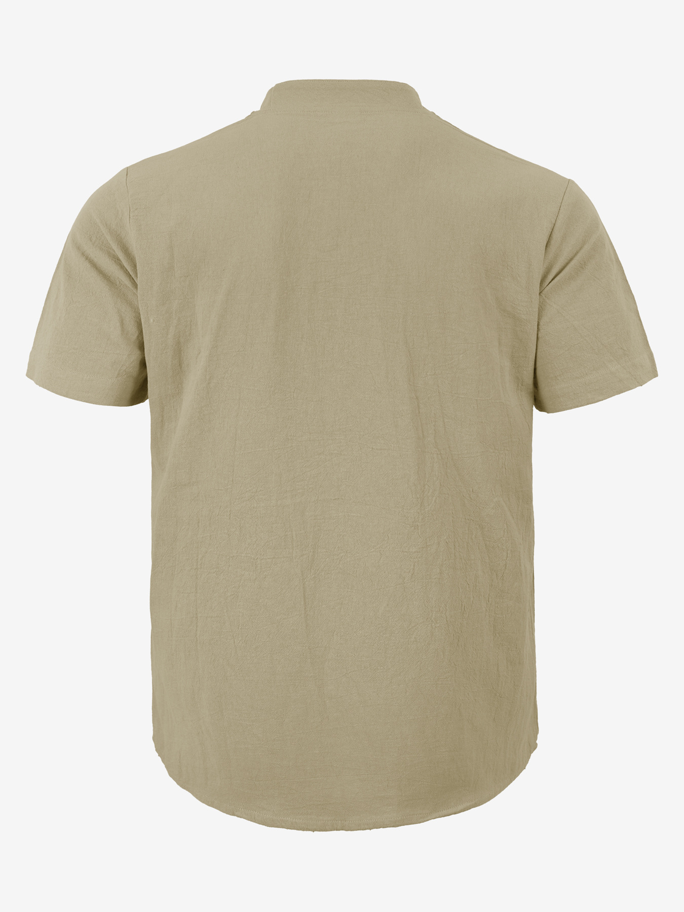 Casual Loose Cotton Linen Short Sleeve Shirt for Men with Stand Collar and Henley Neckline BCF46C6E66654808DB04C122B6399F77