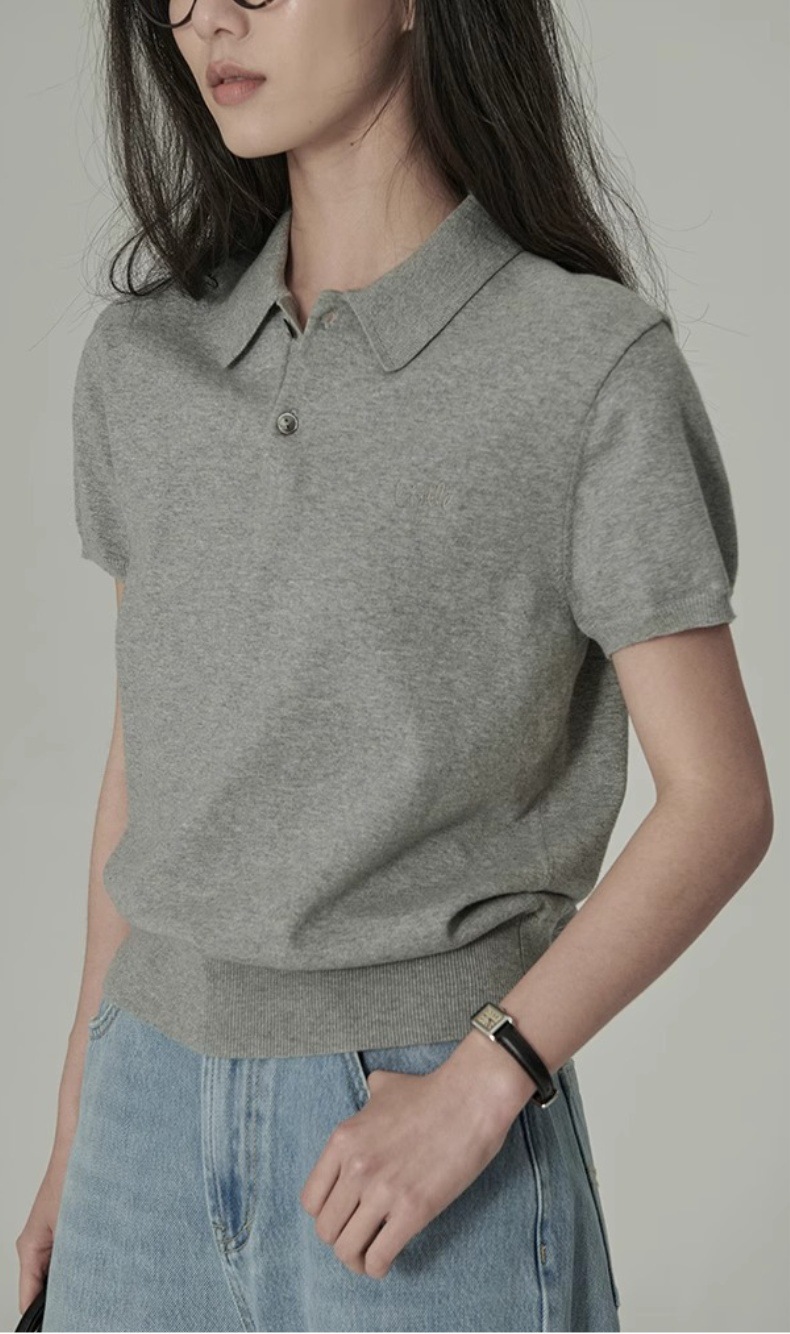 Classic Knit Intellectual Literary Summer Vintage Short Sleeve Polo Shirt C32F75BBA784FFC366E960E299F5BCFC