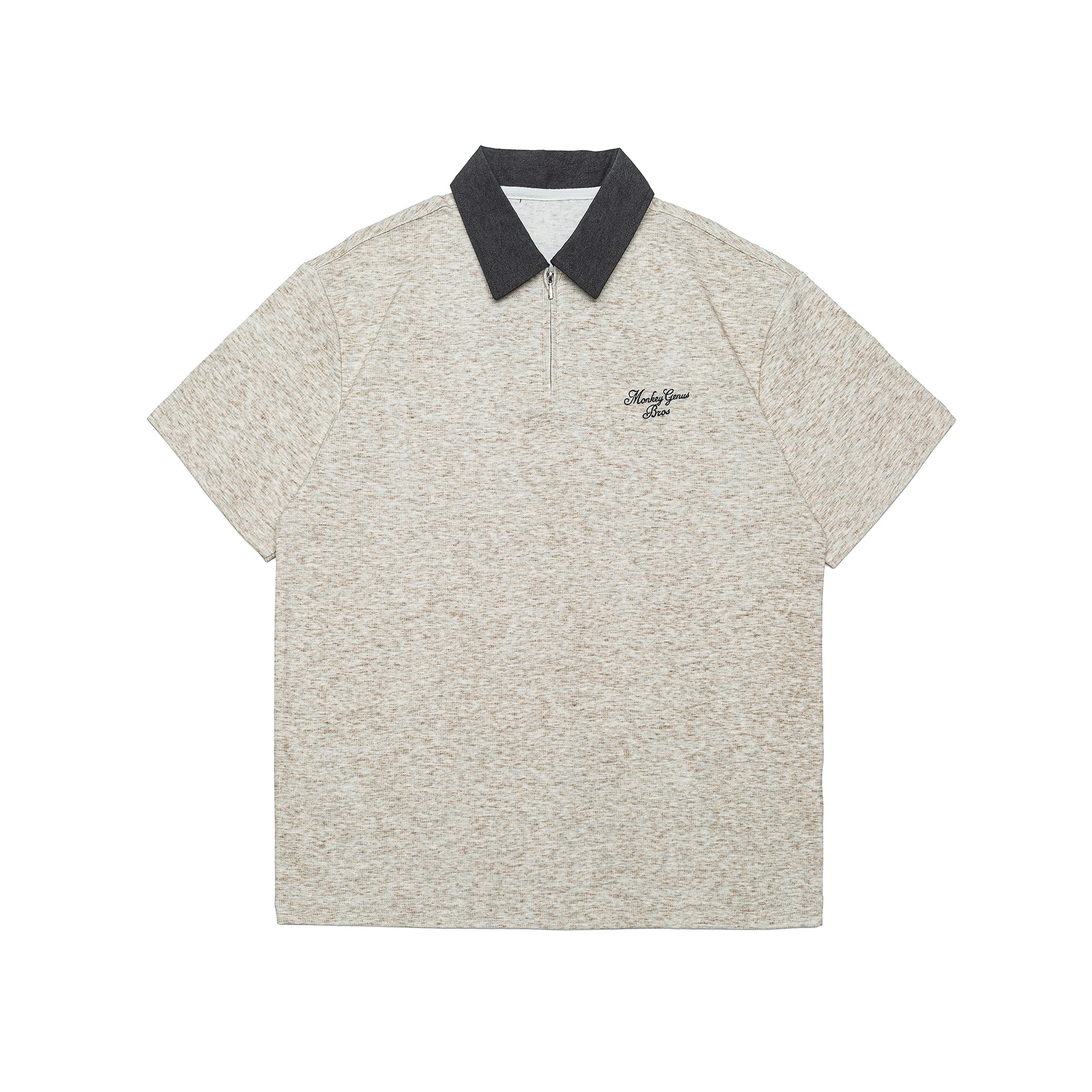 Embroidered letters printed contrasting colors loose collared short sleeves