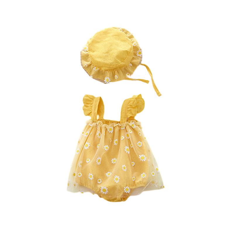 Cute Baby Romper Sleeveless Vest Halter Triangular Crawler Girl Baby Chrysanthemum Princess Dress