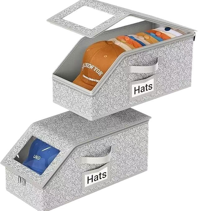 Zippered Hat Storage Box with Window, Foldable Dust-proof Large Capacity Drawer for Baseball Cap Storage