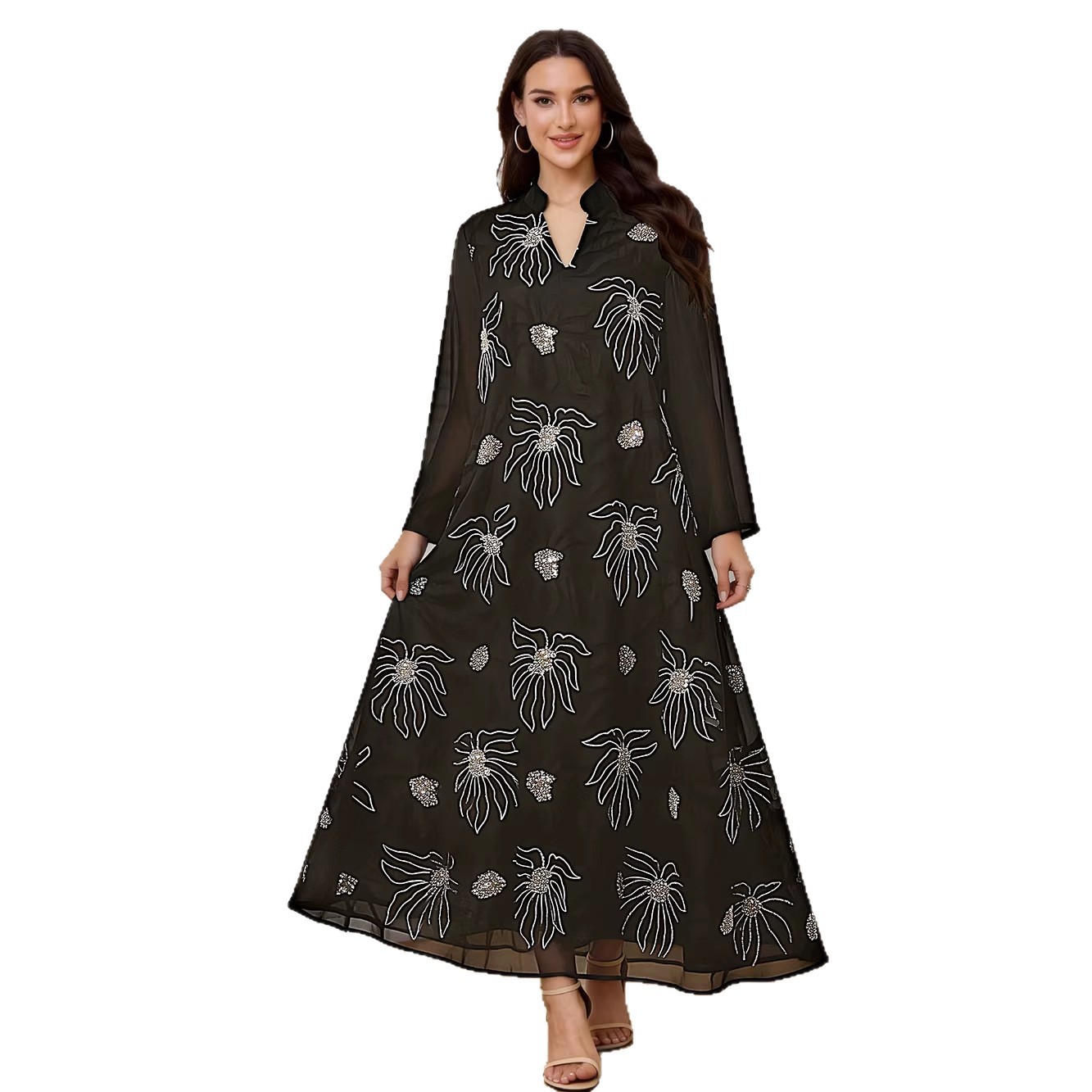 Mesh long sleeved dress for women