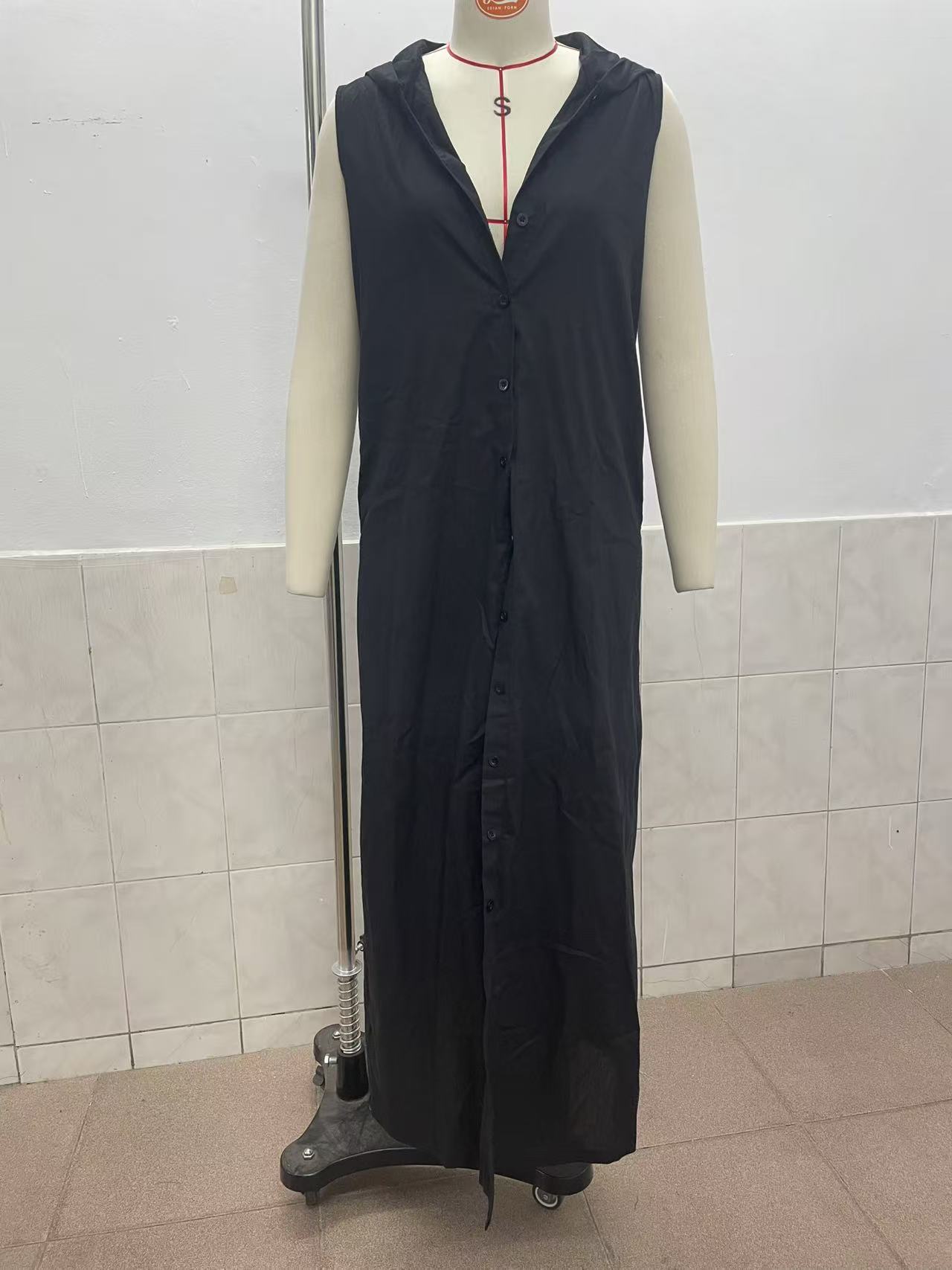 Women's sleeveless hooded maxi dress in gray – deep V-neck loose fit casual boho style