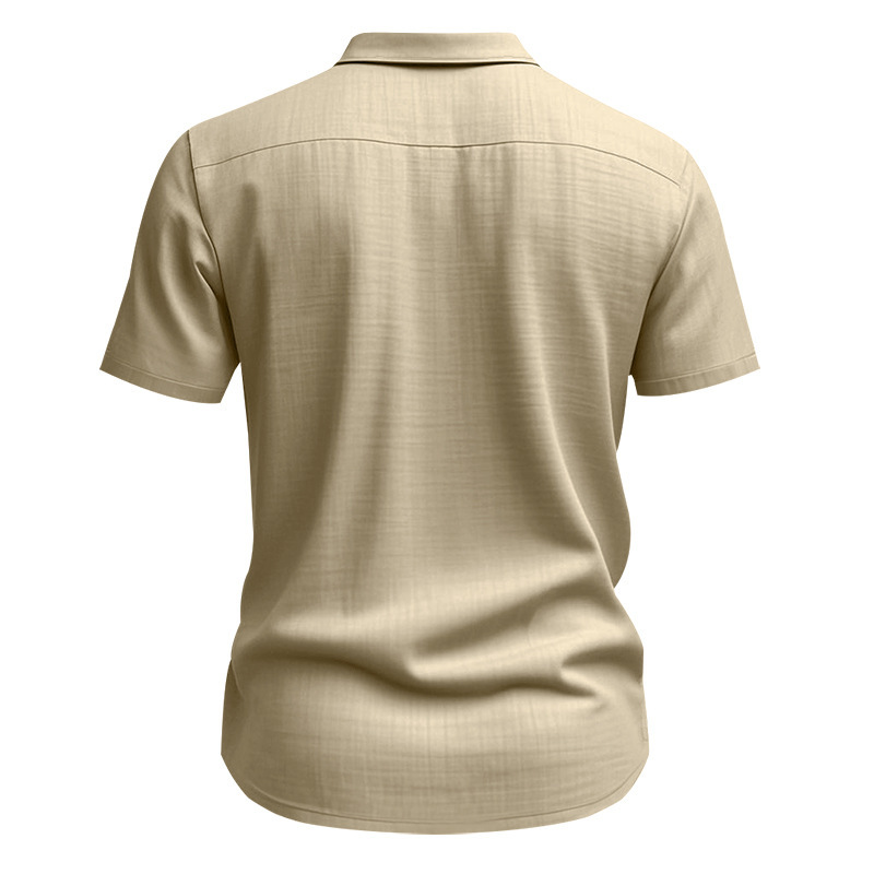Cotton Linen Short Sleeve Shirt for Men Turn-down Collar Casual PocketDress Shirt, Summer EABFC11425A48E34A2760C3540781D0F