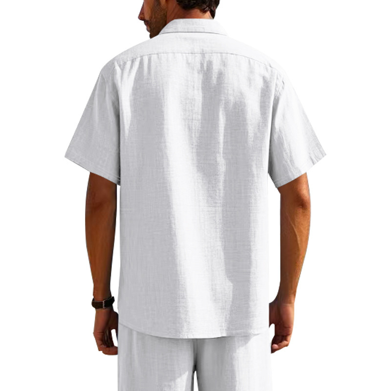 Cotton Linen Short Sleeve Shirt for Men Turn-down Collar Casual PocketDress Shirt, Summer F102774D40A37C221AB6E7E01D6F632C