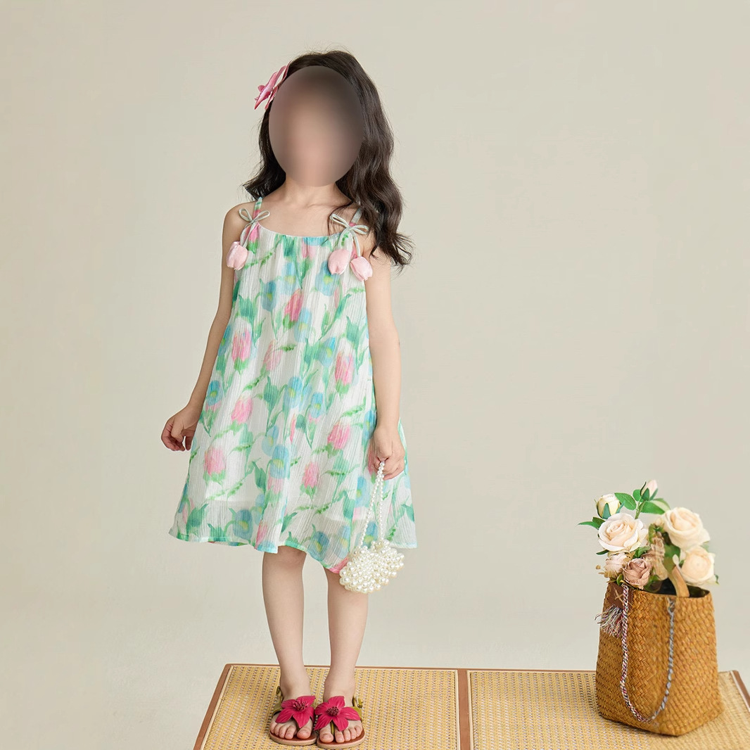 Girls' Summer Dress, New Style, Cool Vacation Look, Strapless Tulip Princess Dress, for Kids and