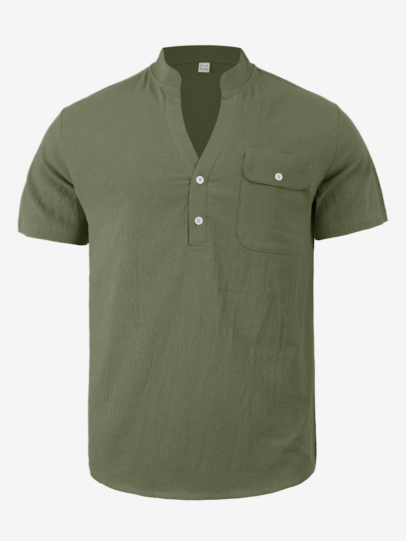 Casual Loose Cotton Linen Short Sleeve Shirt for Men with Stand Collar and Henley Neckline F351B2B5C3DF9AF8CD4DF5BCF5EA73E8