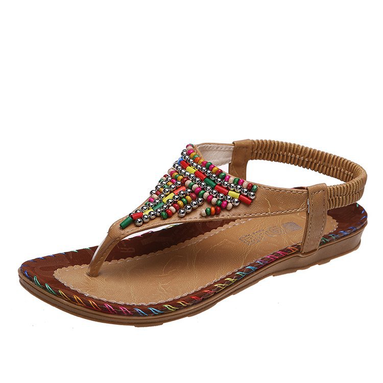 Flat Sandals for Women Fairy Style Comfortable Toe-Strap Rhinestone Flip-Flops