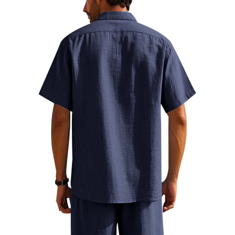 Cotton Linen Short Sleeve Shirt for Men Turn-down Collar Casual PocketDress Shirt, Summer F763E4D619737C7B2A47419136D3F89F