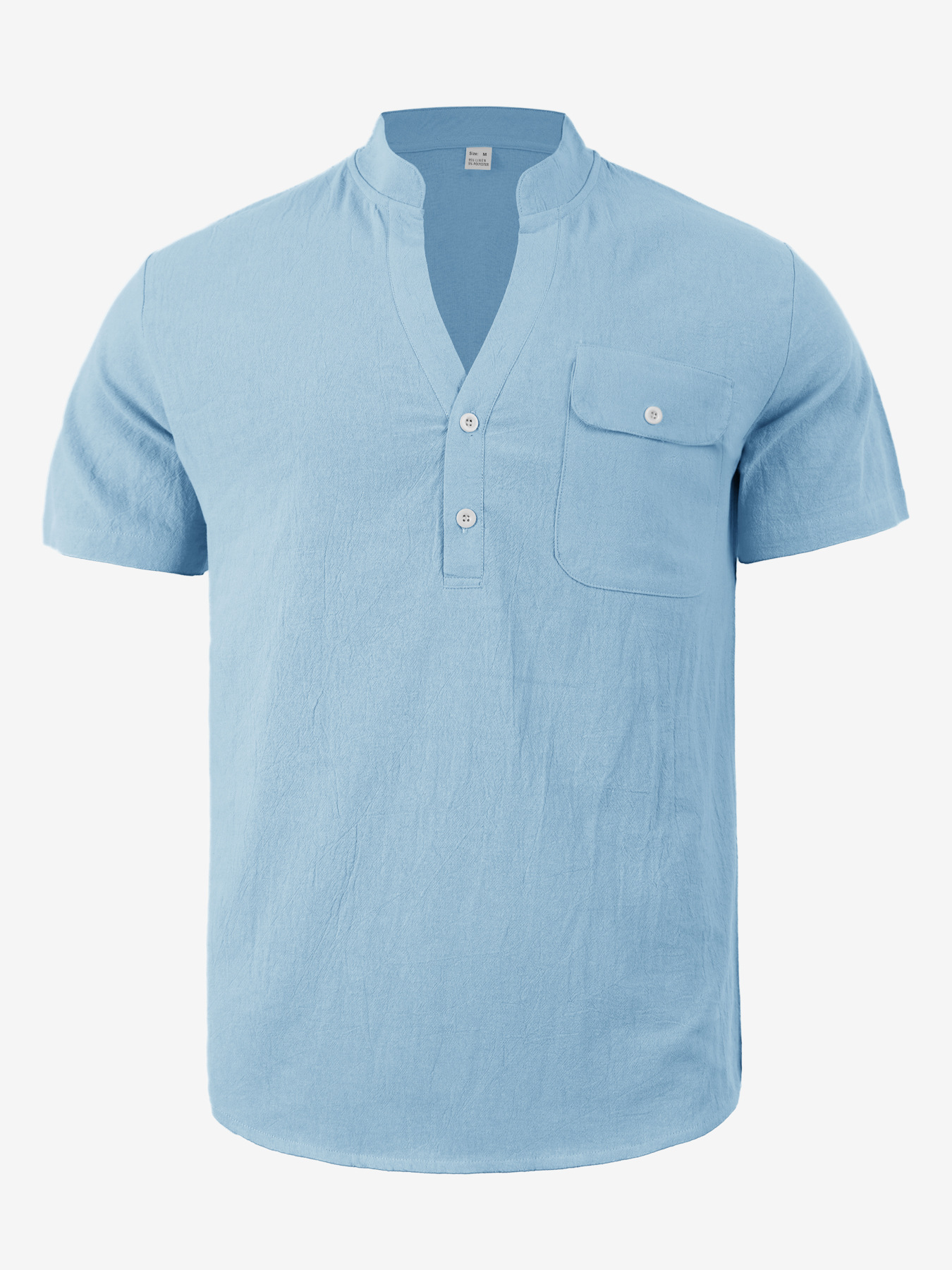 Casual Loose Cotton Linen Short Sleeve Shirt for Men with Stand Collar and Henley Neckline F7E2601C116683E7FD3BBC467A15B443