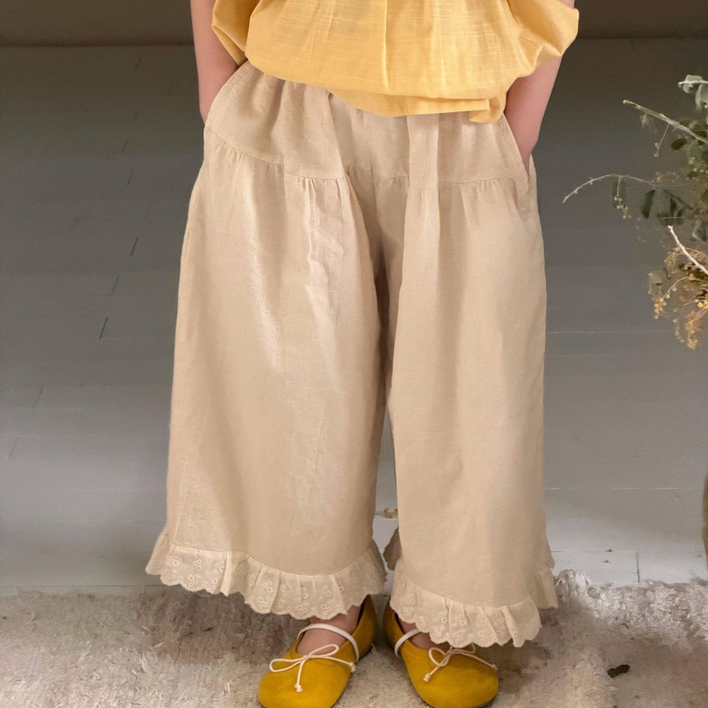 Cute Egg Children's Clothing Summer New Girls' Pure Color Casual Wide-Leg Pants Breathable and
