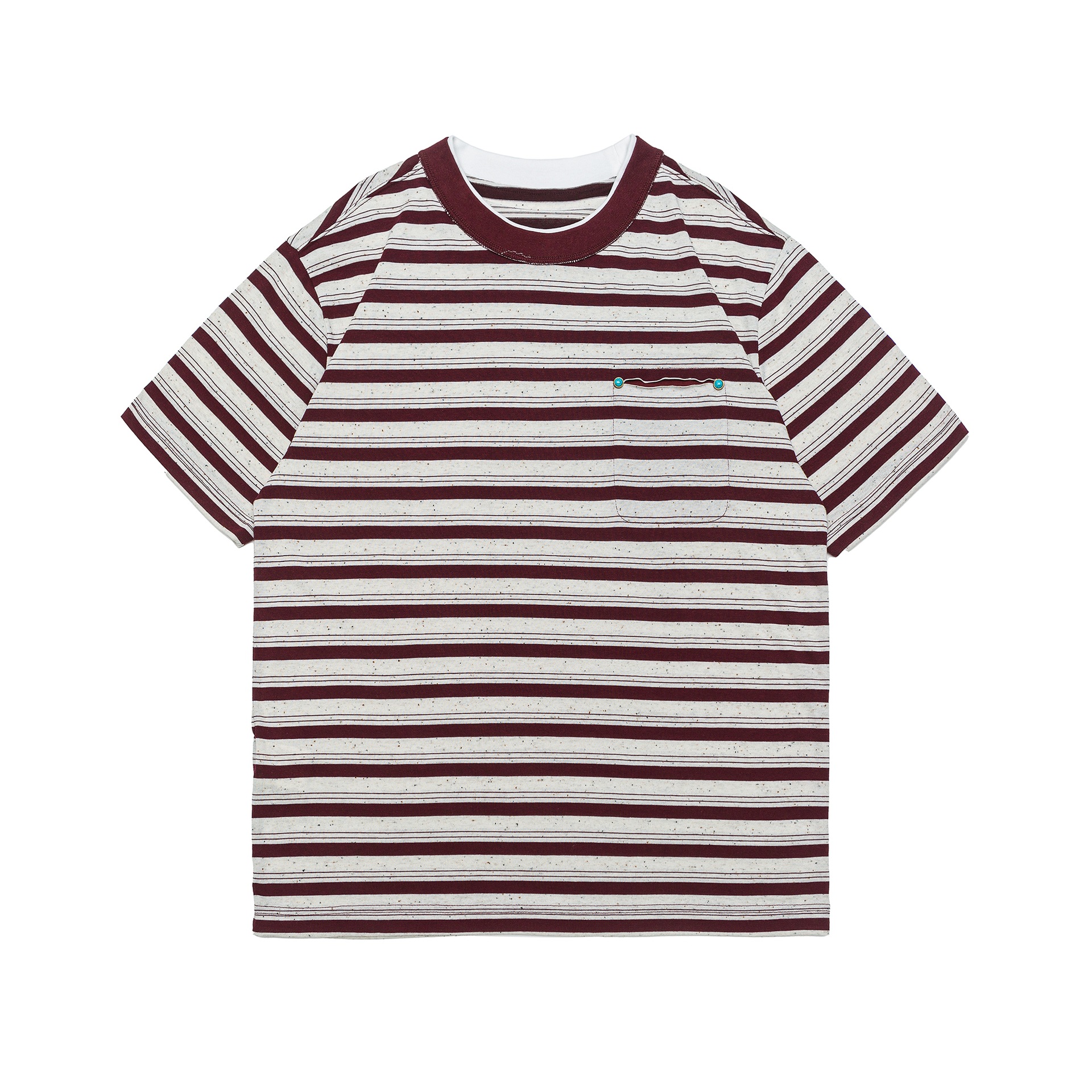 Button pocket loose contrasting striped short sleeved shirt